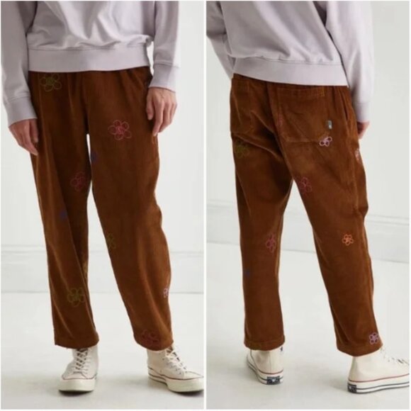 Urban Outfitters Brown Corduroy Beach Pant Floral Embroidered Ankle Crop Small - Picture 2 of 15